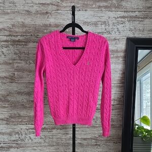 Ralph Lauren Bright Pink Vintage V-Neck Sweater Womens Size Large